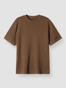 T-shirt à manches courtes en tricot pour homme, col rond, couleur unie, bordure contrastée, coupe ajustée, vêtements décontractés - Product Image 5