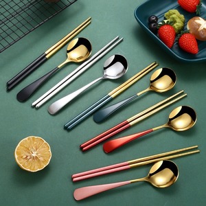 Korean Style Stainless Steel Spoon Fork Chopsticks Set Emerald Green Travel Utensil Kit Easy To Carry Student Outdoor Use - Product Image 2