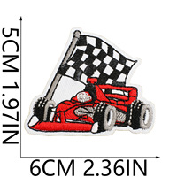 Patchs personnalisés en forme de voiture, brodés, thermocollants, en PVC, avec sequins, pour casquettes, motif drapeau à carreaux de course, en tissu denim