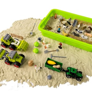 Paico Kids Farm Sensory Bin, Kit Sensoriale <span class=keywords><strong>Fattoria</strong></span> con Sabbia da Gioco da 1 kg, Animali e Camion, Scatola Magica Creativa con Coperchio - Product Image 5