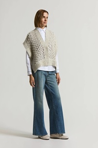 Gilet a trama aperta da <span class=keywords><strong>donna</strong></span> maglione Cardigan in <span class=keywords><strong>maglia</strong></span> di cotone misto cotone misto scollo a V senza maniche - Product Image 4