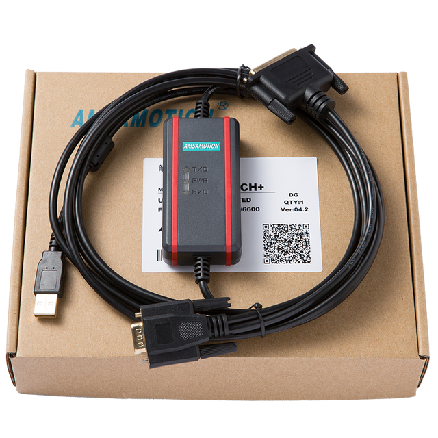 Upgraded FTDI Chip AMSAMOTION USB-HITECH Industrial Programming Cable 4m IP44 Copper Conductor PVC Insulation 0~45