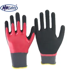 NMSAFETY Gants de travail imperméables en nitrile rouge et noir à double revêtement Gants d'assemblage industriel CE pour le travail