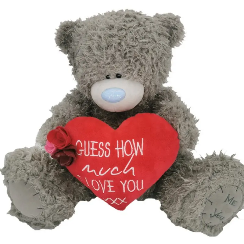 Fábrica populares rodamientos grande personalizado oso de peluche de San Valentín día pudsey muñeca de La felpa rojo brillante corazón cubby oso de peluche