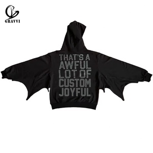 Sweat-shirt unisexe en coton 100% personnalisé, style streetwear gothique, motif aile de dessin animé, coupe ample décontractée, style hip-hop, pour l'hiver, motif chauve-souris surdimensionné - Product Image 2