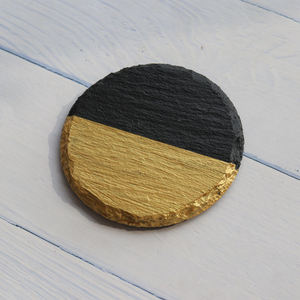 Sous-verres en <span class=keywords><strong>ardoise</strong></span> naturelle 10x10 cm, carrés et ronds, avec revêtement doré, promotion Europe-Amérique - Product Image 2