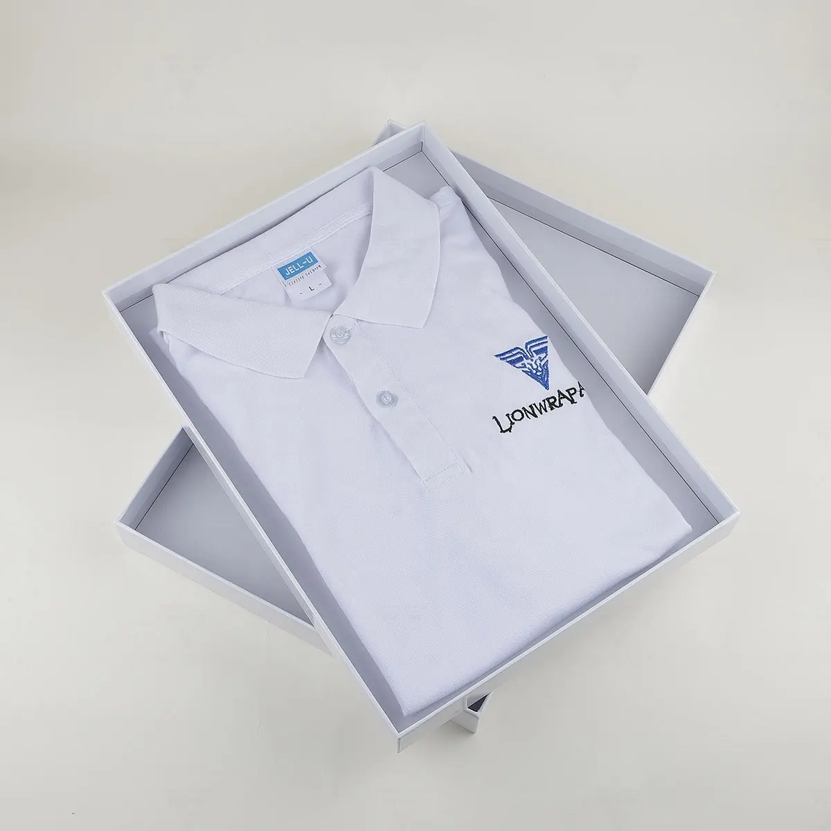 Custom Luxe Wit Papier Geschenkdoos Custom Logo Casual Shirt Truien Flared Broek Kleding Verpakking Deksel En Base Doos