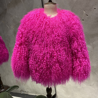 Manteau en fourrure de mouton de Mongolie véritable pour enfants, couleur vive, fourrure de mouton bouclée, veste courte chaude d'hiver