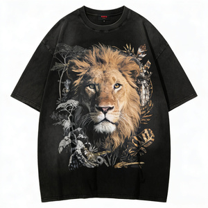 T-shirt Lion King pour homme, surdimensionné, en coton noir, motif <span class=keywords><strong>animal</strong></span>, nature, mode - Product Image 1