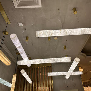 Lustre décoratif moderne de luxe en laiton et marbre Lumières suspendues à haut plafond en albâtre naturel <span class=keywords><strong>Colonne</strong></span> circulaire moderne - Product Image 3