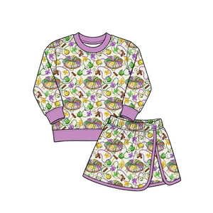 Ensemble 2 pièces personnalisé pour fillettes : haut à manches longues et jupe imprimées Mardi Gras – Vêtements de boutique pour le Mardi Gras - Product Image 2