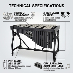 Instrument de percussion orchestrale professionnel avec barres sonores métalliques accordées, tubes résonateurs, support mobile, <span class=keywords><strong>vibraphone</strong></span> - Product Image 1