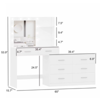 Coiffeuse modulaire moderne en bois de 65 pouces avec miroir LED éclairé et 8 tiroirs de rangement pour chambre à coucher