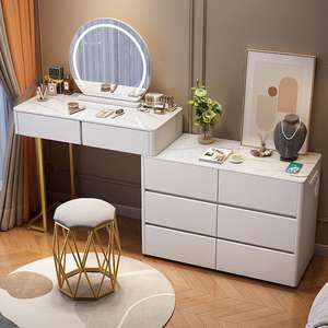 Meuble de rangement de chambre à coucher en bois massif à 8 tiroirs personnalisé avec <span class=keywords><strong>miroir</strong></span> de maquillage à LED, design moderne, <span class=keywords><strong>coiffeuse</strong></span> intelligente - Product Image 2