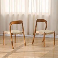 Chaise de salle à manger en bois de style nordique et japonais avec dossier en corde de chanvre - Chaise de lecture empilable pour la maison