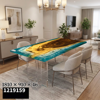 Table de luxe moderne style océanique en bois de noyer sud-américain avec plateau en résine époxy transparente bleu lac brillant