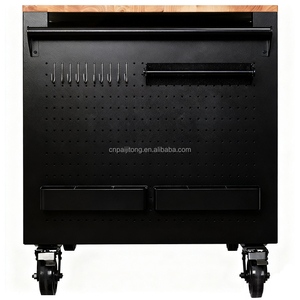 Établi en métal avec coffre à outils à 7 tiroirs avec revêtement en poudre supérieur en bois avec serrure à clé verrouillable et roues - Product Image 5