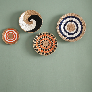 Cestas colgantes de pared redondas bohemias tejidas a mano, juego de 4, diseño geométrico abstracto, decoración del hogar, tapiz circular, arte para sala de estar - Product Image 4