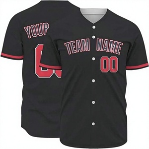 Maillot de baseball noir pour homme, personnalisable avec nom d'équipe, sublimation, col en V, manches courtes, évacuation de l'humidité, respirant, coupe classique, toutes tailles - Product Image 1