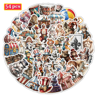 54 pièces/sac personnalisé imprimé vinyle dessin animé rétro cirque autocollant étanche écologique découpé mat vernis décor à la maison