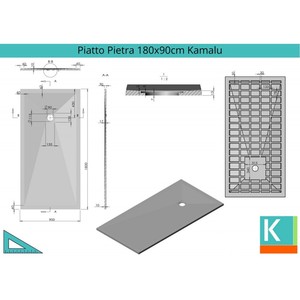 Plateau de douche carré en acrylique Kamalu moderne 180x90 effet pierre d'ardoise noire avec résine pour salle de bain ou hôtel - Product Image 2