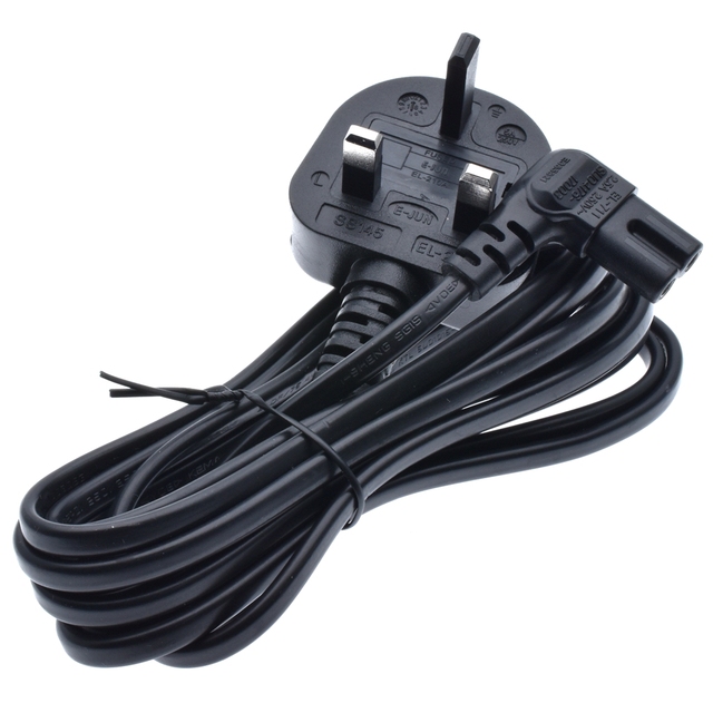 3M Power cable UK 3 PIN Plug to Right Angled 90 Degree IEC-60320-C7 Figure 8 for Samsung LG Sony Sharp LED TV,Sky Plus+ HD Box