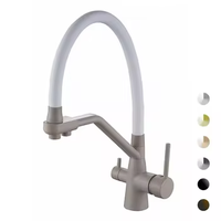 Robinet de cuisine en laiton chaud et froid à 3 voies, à poignée unique, en céramique rotative, finition en acier inoxydable, installation à trou unique