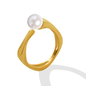 Korean Dainty Women Beads Pearl <b>Rings</b> Stainless Steel 18k Gold Cuff <b>Ring</b> Open Adjustable Pearl <b>Rings</b> for Girls - Product Image 1