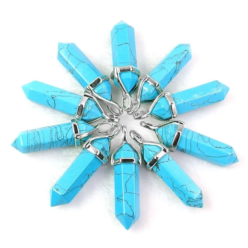 Colgante puntiagudo semiprecioso Natural turquesa Colgantes de cristal hexagonales Colgantes de piedras preciosas de cuarzo con forma de bala