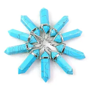 Turquoise Natural Semi Precious Pointed Pendant Hexagonal Crystal Pendants Bullet Shape Quartz Gemstone Pendants