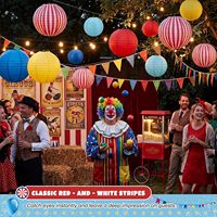 Lanternes en papier rayées rouge et blanc pour carnaval, décorations suspendues pour cirque, carnaval, Noël, baby shower, fête de fiançailles - Fournisseur
