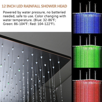 Ensemble de salle de bain d'hôtel moderne mural en laiton de luxe noir avec robinets thermostatiques carrés à LED et système de douche pluie à jet