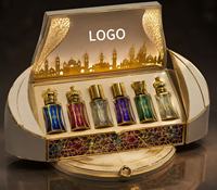 Flacon de parfum miniature 6 ml en verre, doré, avec filigrane, applicateur à bille, vaporisateur rechargeable, échantillon d'huile de parfum, luxe arabe