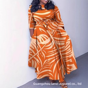 Abito Lungo da Donna Casual con Stampa, Cintura, Maniche a Tre Quarti, Vestibilità Ampia, Elasticizzato in Quattro Direzioni, Stile Giovanile - Product Image 2