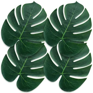 Decopom daun palem buatan, untuk lantai meja dekorasi latar belakang perlengkapan pesta hijau daun tanaman buatan pesta Luau