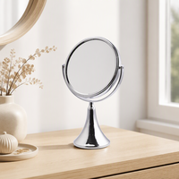 Miroir de table double face avec base trompette en métal chromé argenté, miroir de maquillage rond de bureau, miroir cosmétique, vente en gros