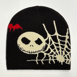 Spider Web Trên Tất Cả Các Jacquard Mùa Đông Cuffless Halloween Thể Thao Dệt Kim Beanie Hat Biểu Tượng Tùy Chỉnh Thời Trang Dệt Kim Jacquard Beanie Hat - Product Image 6