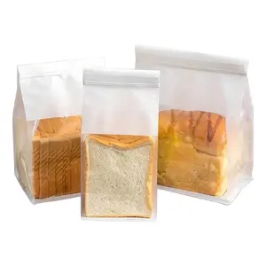 Borsa con cerniera in carta Kraft biodegradabile personalizzata a fondo piatto a prova di olio pane tostato sacchetto di filo per arricciare sigillatura alimenti confezione da forno