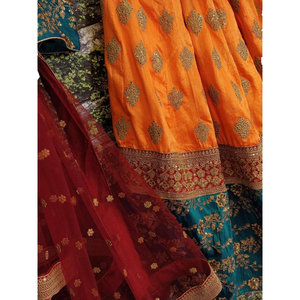 Teal Green and Yellow Embroidered Bridal <b>Lehenga</b> Choli for Wedding Apparel - Product Image 1