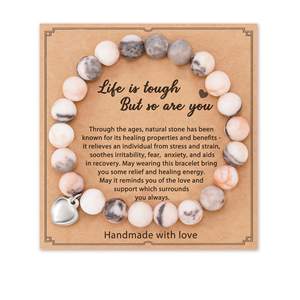 Bracelet coeur en pierre naturelle rose cadeau d'anniversaire de Noël pour maman cadeau maman grand-mère petit ami mère - Product Image 1