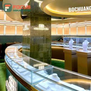 High End Wooden Jewelry Counter Glass <b>Display</b> <b>Cabinet</b> LED Light Luxury Modern Premium Jewelry Showroom Furniture - Product Image 3