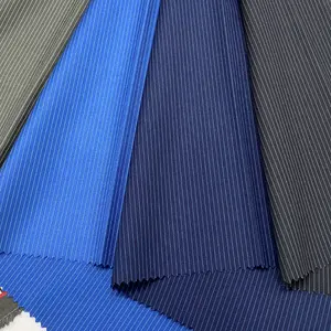 Yüksek kalite toptan 65 Polyester 35 Rayon geçiyor şerit kumaş lacivert ve beyaz çizgili kumaş erkek takım elbise kumaşı