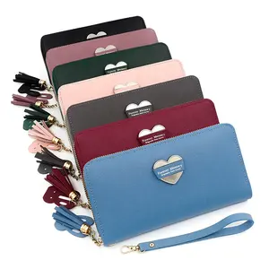 Simple Korean Strap Long Wallet Silkscreen Heart-shaped Hardware Zipper Clutch Multi-Card Position Coin Purse Wallet For Women