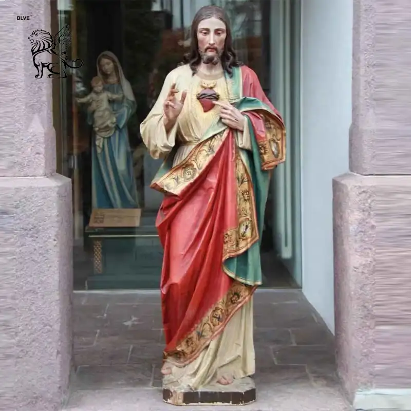 Kilise dekoratif katolik dini el sanatları reçine figürü fiberglas kutsal kalp İsa heykeli İsa mesih