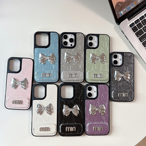 Custodia per <span class=keywords><strong>telefono</strong></span> con specchio a conchiglia in tinta unita per iPhone 17 Pro Max lusso Bowknot Hard <span class=keywords><strong>Cover</strong></span> iPhone per 16 15 14 disegni personalizzati da donna - Product Image 1