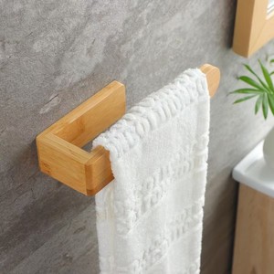 Toallero de madera para montar en la pared, autoadhesivo, para baño y aseo, diseño minimalista - Product Image 1
