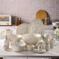 Service de table en céramique vintage, assiettes, bols, tasses, théière en porcelaine, vaisselle en céramique