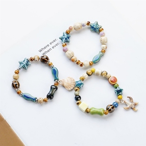 Bracelet extensible en céramique étoile de mer et perles, breloque océanique, style bohème, bijoux de plage pour femme - Product Image 6