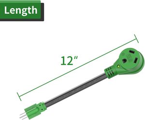 J495 Cordon <span class=keywords><strong>adaptateur</strong></span> 30 A pour camping-car <span class=keywords><strong>12</strong></span> pouces NEMA 5-15P vers TT-30R NEMA avec indicateur d'alimentation LED <span class=keywords><strong>Adaptateur</strong></span> d'alimentation électrique pour camping-car 110 Volt - Product Image 2