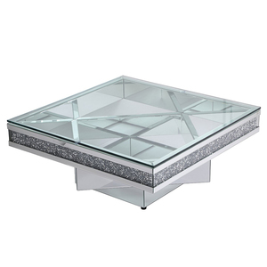 Factory Wholesale Silver Glass Top Crushed Diamond Mirrored Coffee <strong>Table</strong> - Product Image 4